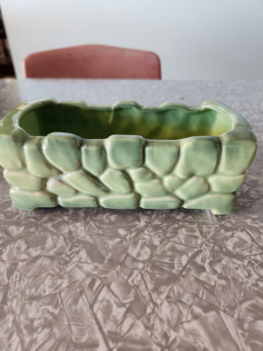 Vintage 1950' s  McCoy Green Ceramic Stone-Texture Planter